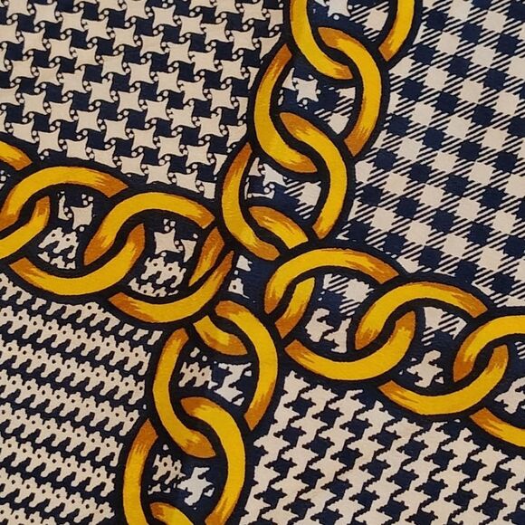 Albert Nipon Black & Gold Vintage Checkered Scarf Houndstooth Gingham - Picture 12 of 14